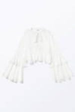 White - Flared Frill-Sleeved Tie-Neck Blouse - 4