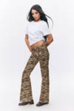Tiger Striped - Low Waisted Bootcut Twill Trousers - 2