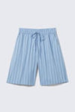 Striped Blue - Relaxed Low Rise Knee-length Cotton Shorts - 4