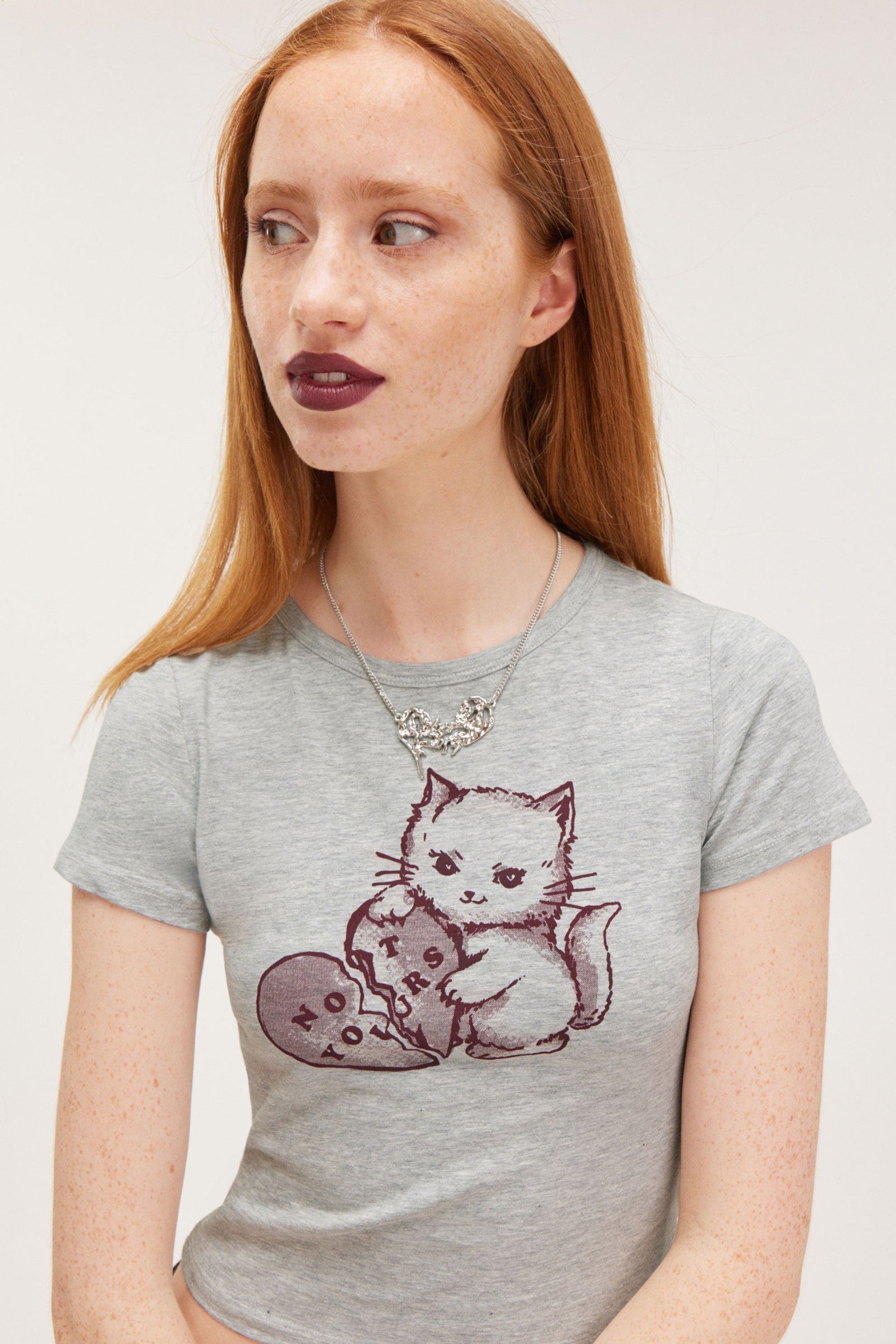 Light Grey - Not Yours - Cropped t-shirt - 0