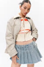 Mid Blue - Pleated Mini Denim Wrap Skirt - 0
