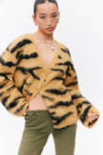 Tiger-striped - Fluffy knit cardigan - 0