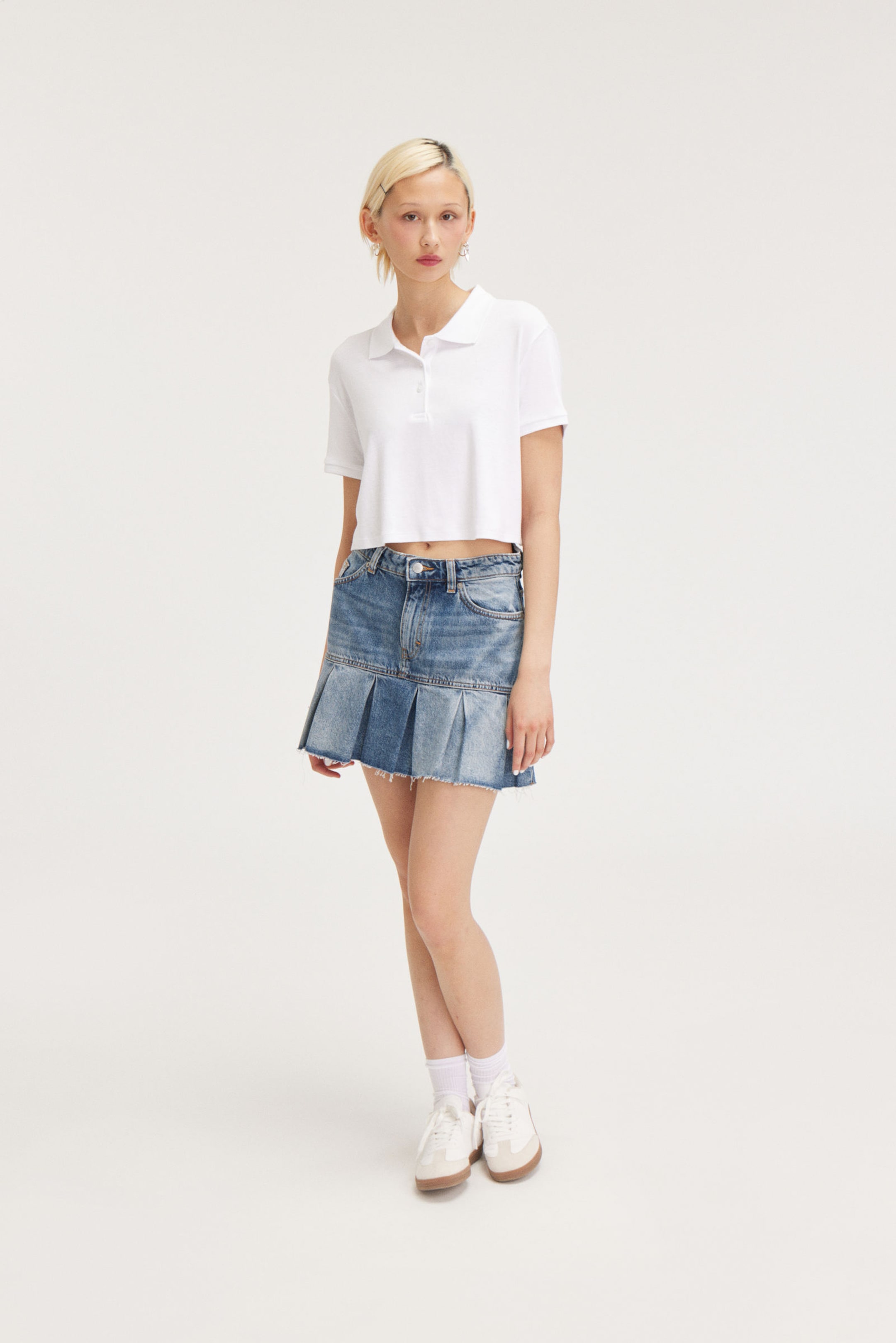 Starling Blue - Pleated Mini Denim Skirt - 0