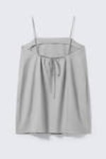Light Grey - Pinstripe - Tie-Back Twill Mini Dress - 5