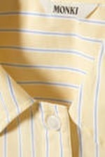 Striped Light Yellow - Oversized Short-Sleeved Cotton Poplin Shirt - 4