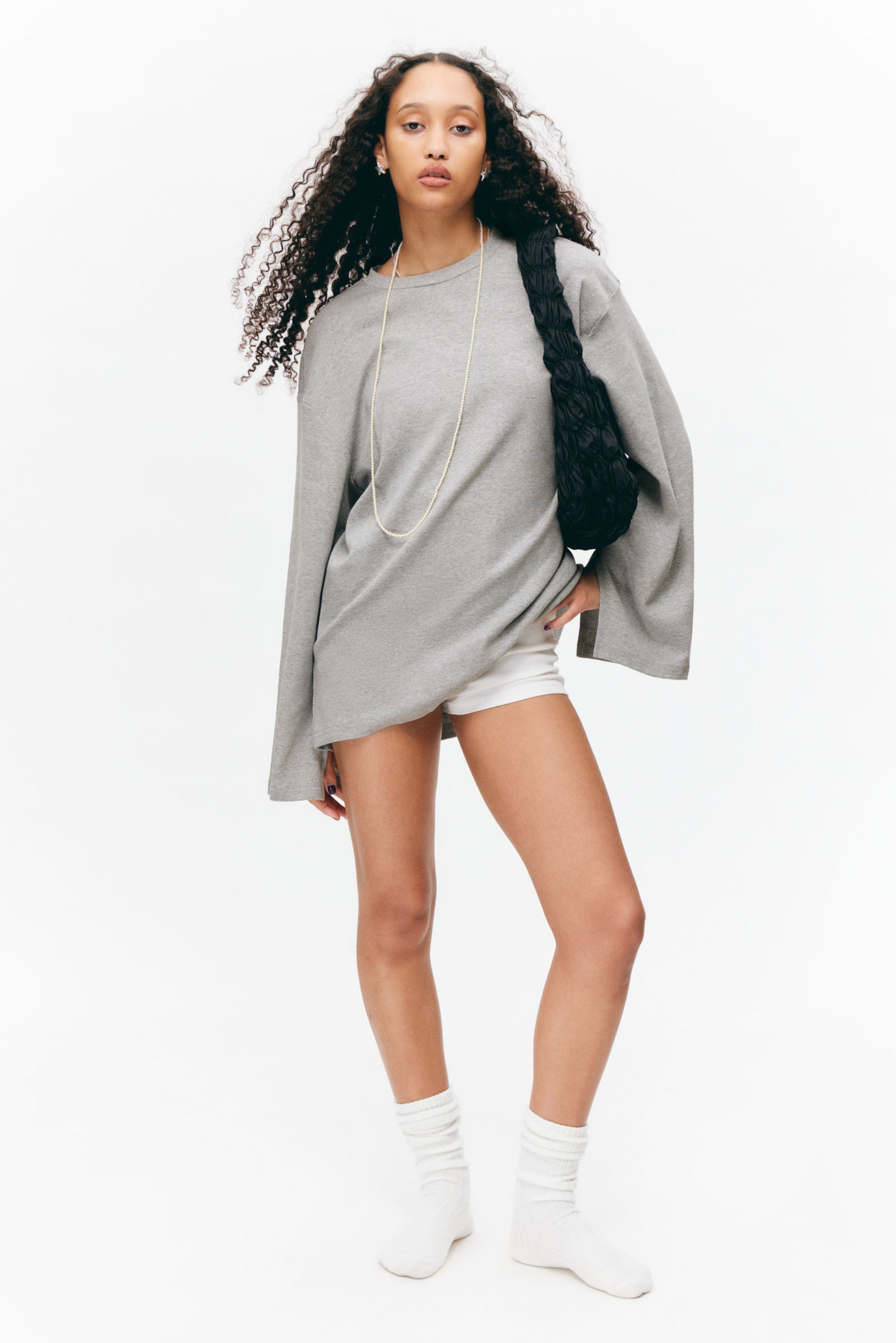 Grey Melange - Soft Oversized Long-Sleeved Top - 0
