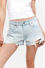 Fluid Blue - Light Blue - Low Rise Raw Hem Mini Denim Shorts - 1
