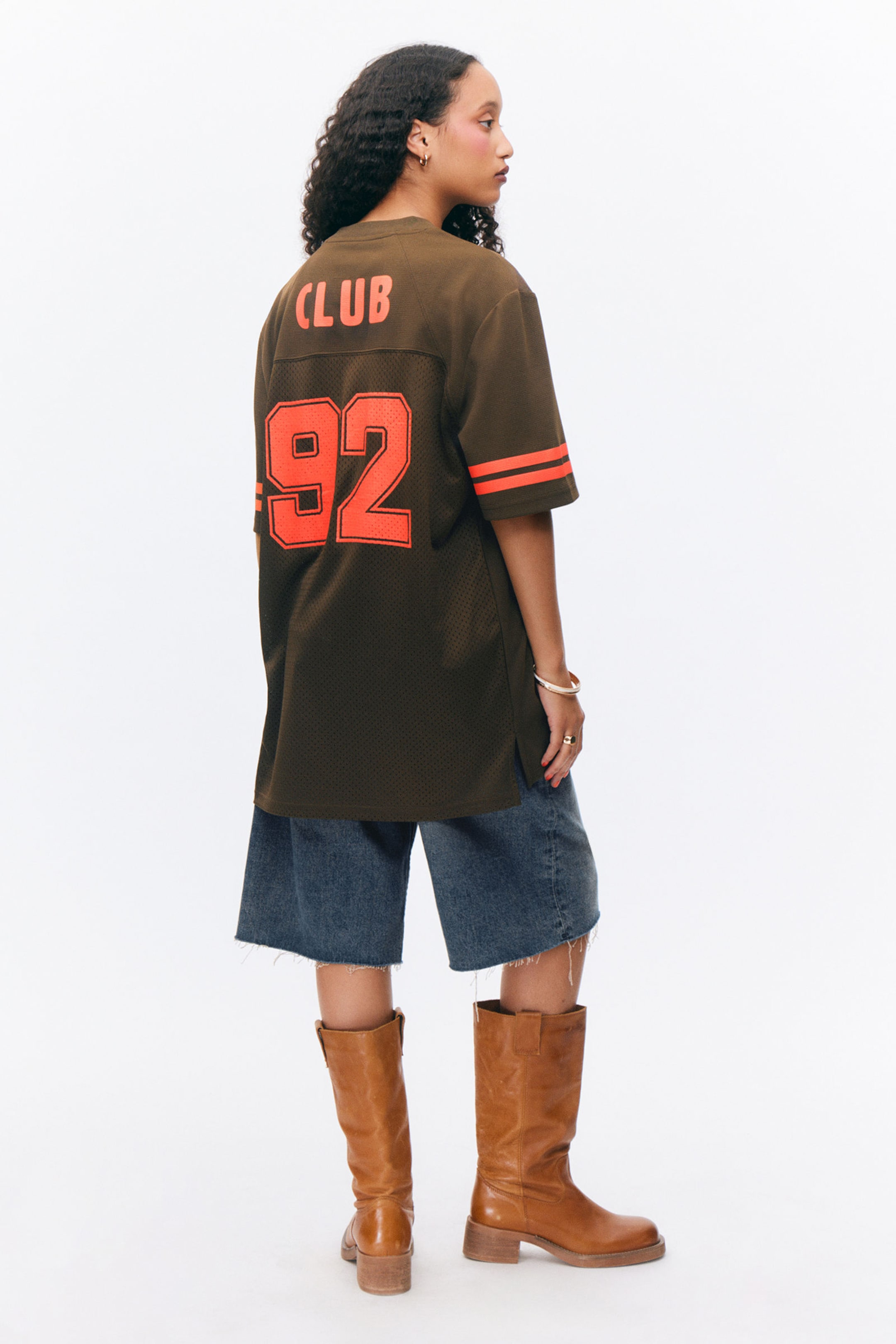 Dark Brown & Red - Sporty Mini T-shirt Dress - 2
