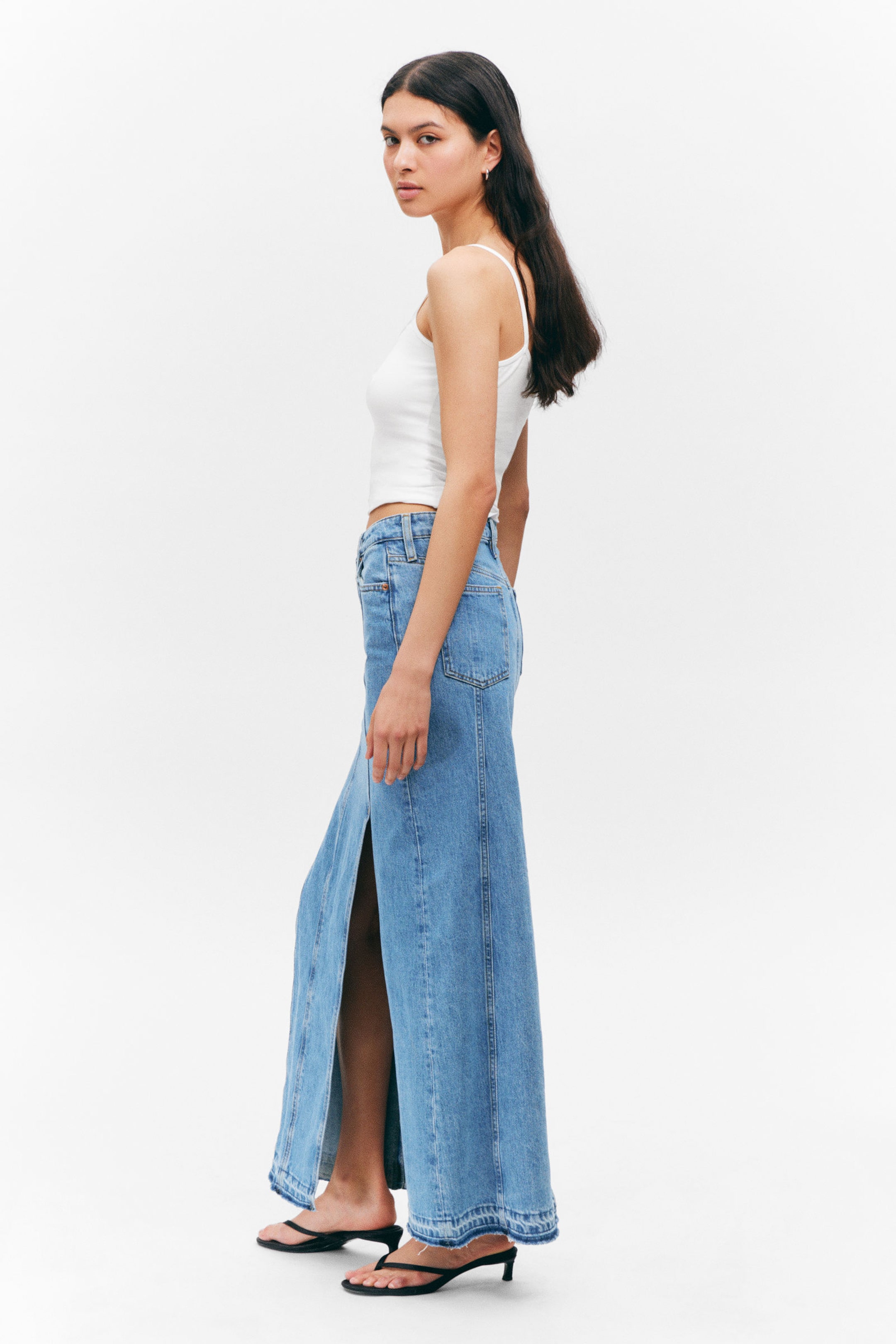 Fresh Blue - Medium Blue - Mid-Waist Split Denim Skirt - 2