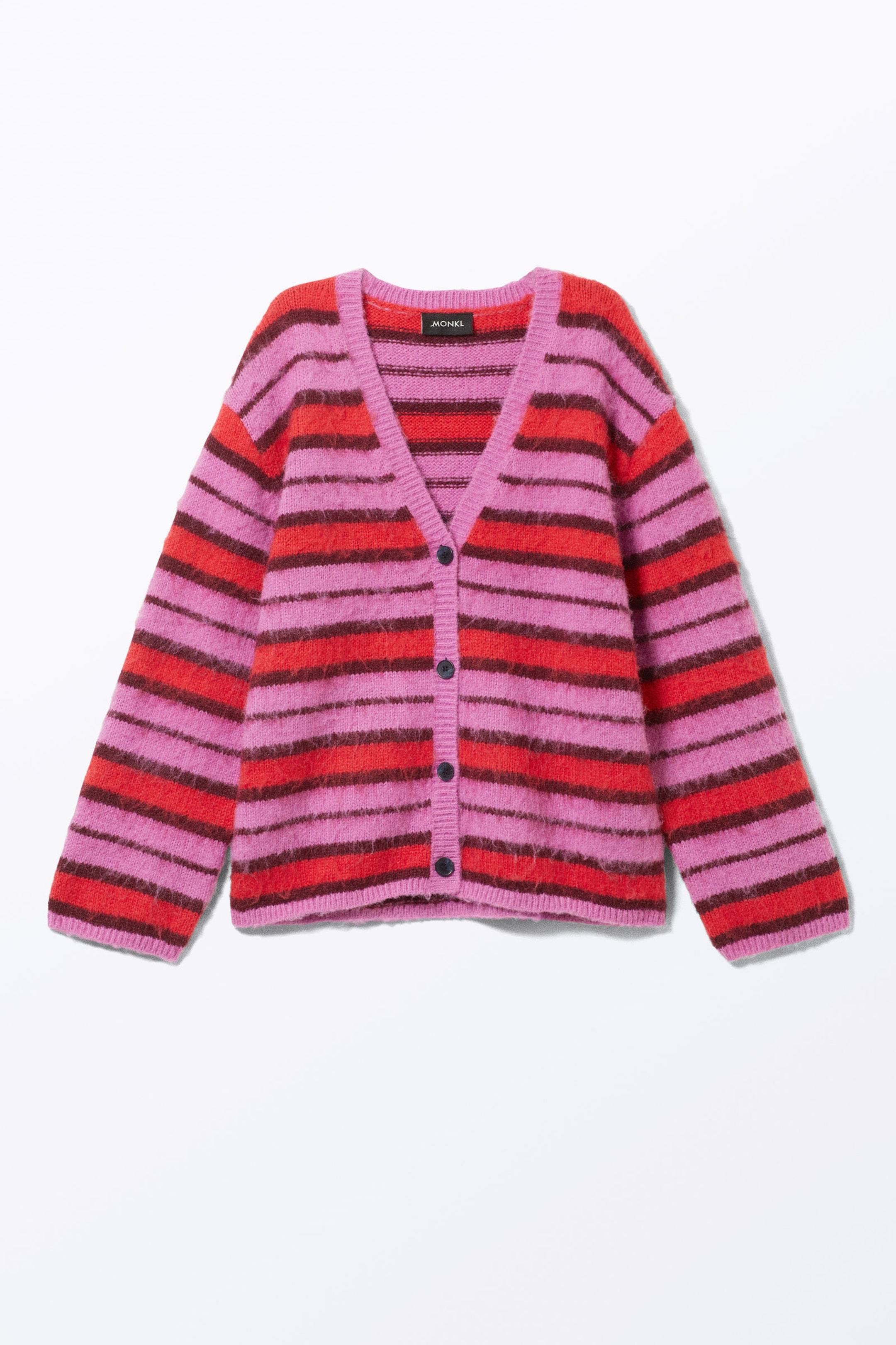 Pink & Red Stripe - Fluffy knit cardigan - 4