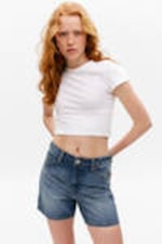 Mountain Blue - Medium Blue - Aimo Mid-Rise Straight Leg Denim Shorts - 1