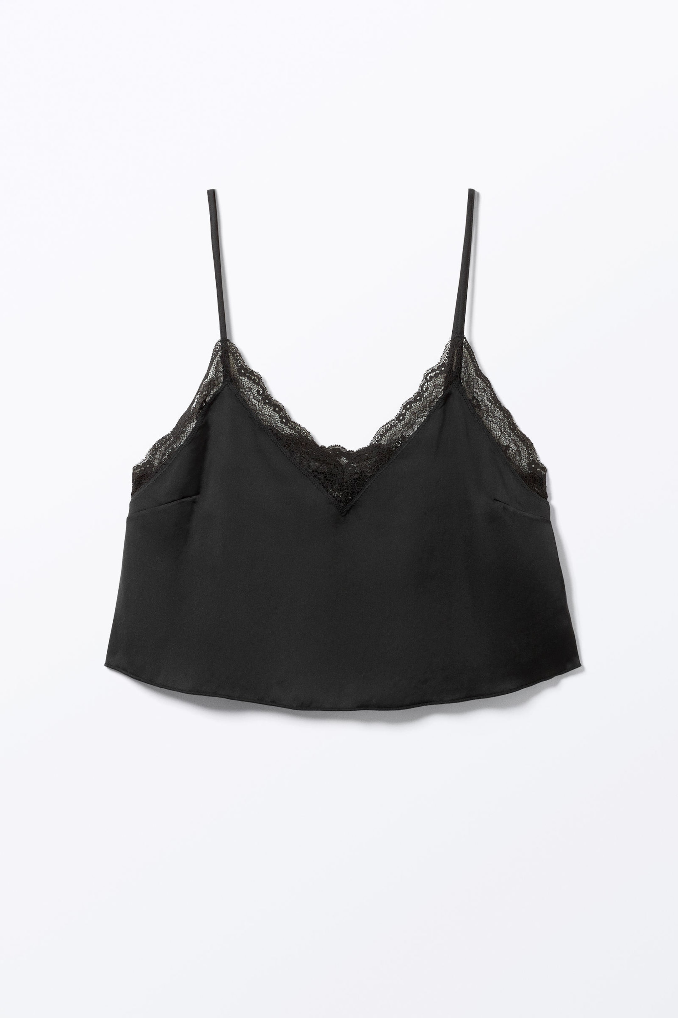 Black - Lace Satin Strap Top - 3