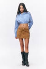 Brown - Low Waisted Faux Suede Mini Skirt - 1
