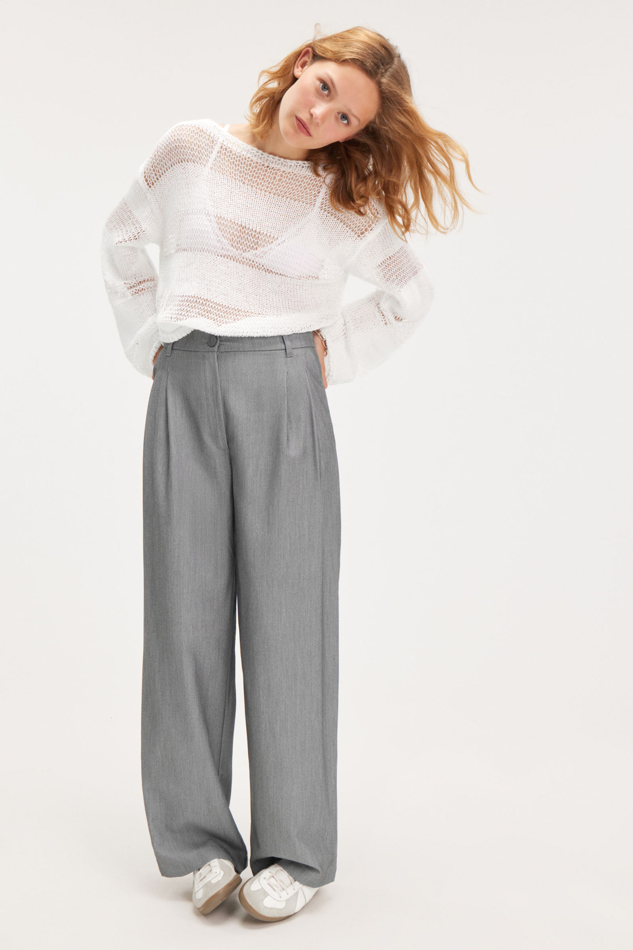 Grey melange - Wide Leg Trousers - 0
