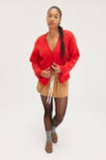 Red - Fluffy knit cardigan - 1