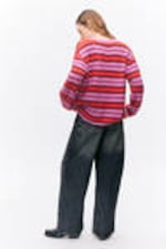 Pink & Red Stripe - Fluffy knit cardigan - 3