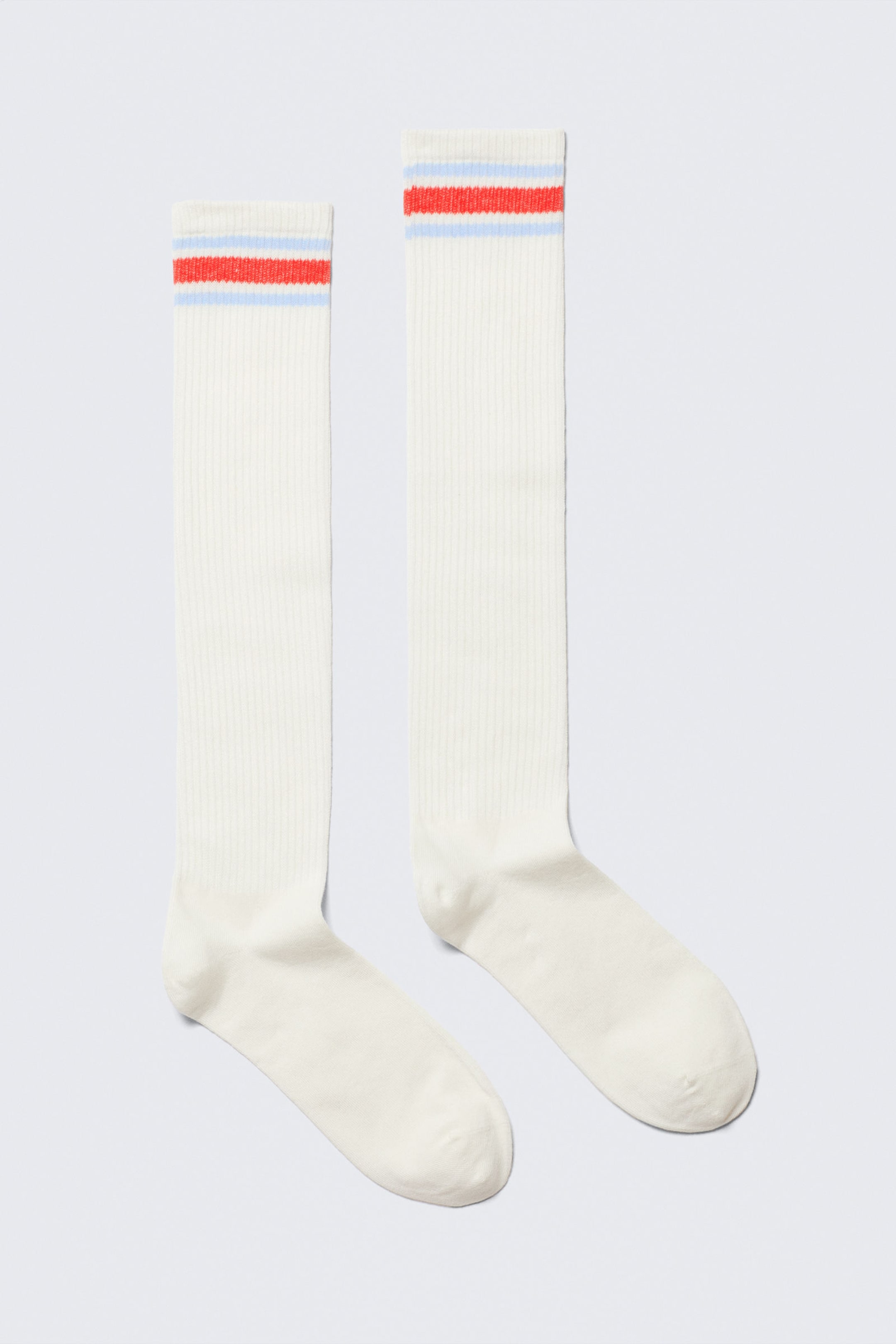 #CF5757 - Ribbed Varsity High Knee Socks