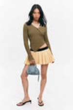 Dark Khaki Green - Knitted Wrap-shaped Asymmetric V-neck Sweater - 1