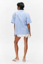 Striped Blue & Pink - Oversized Short-Sleeved Cotton Poplin Shirt - 4