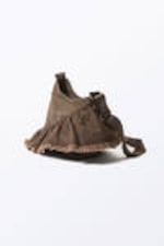 Washed Dark Brown - Frilled Cotton Canvas Handbag - 3