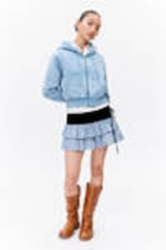 Washed Light Blue - Cropped Zip Hoodie - 1