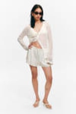Dusty White - Open-Knit V-neck Cardigan - 1