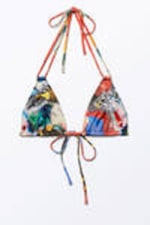 Multicoloured - Abstract Bloom - Printed Triangle Halter Bikini Top - 3