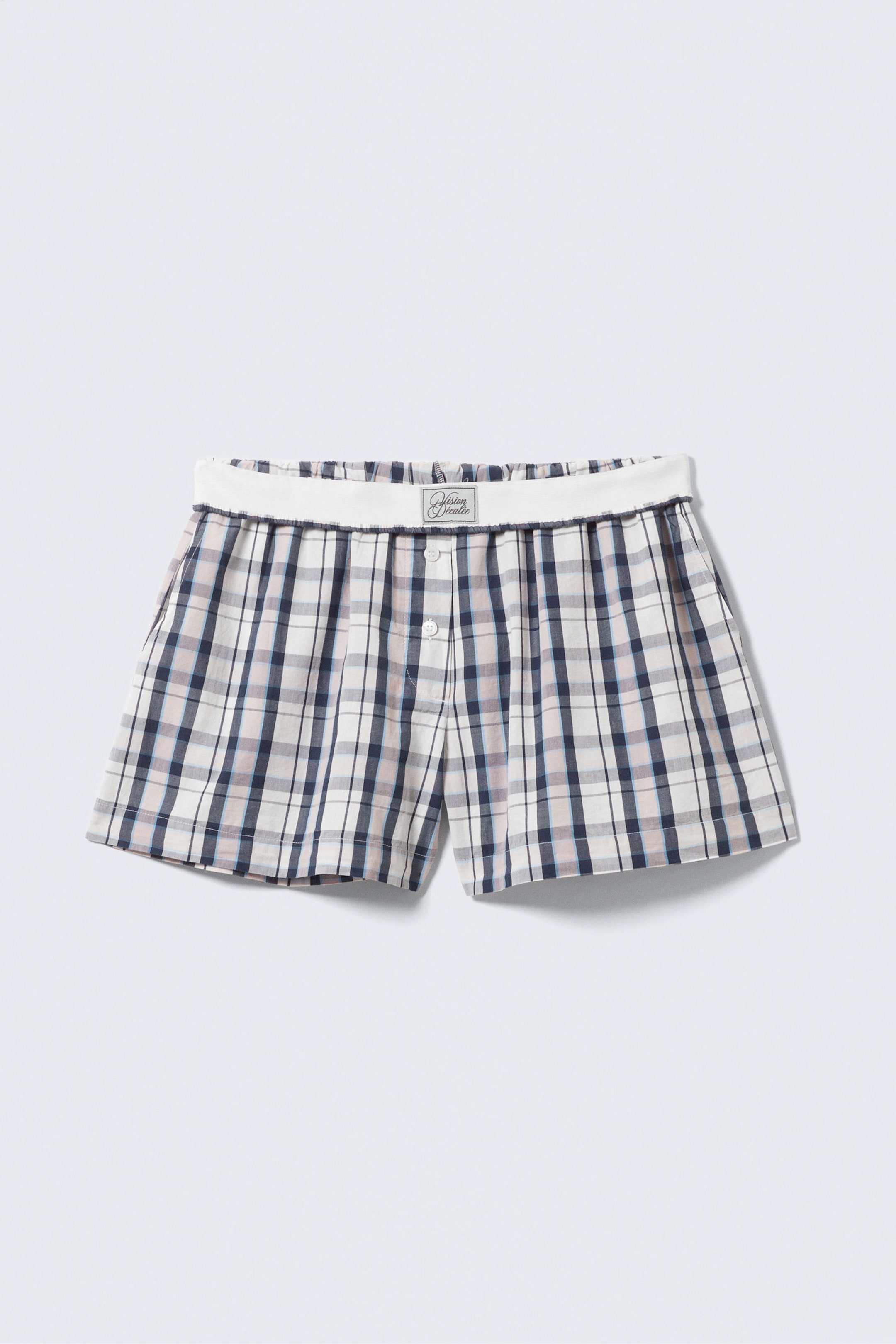 White - Blue Check - Relaxed Cotton Boxer Shorts - 5