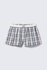 White - Blue Check - Relaxed Cotton Boxer Shorts - 5