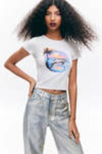 Dusty Grey - Dolphin Print - Cropped t-shirt - 1