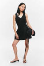Black - V-Neck Fit-and-Flare Tank Dress - 0