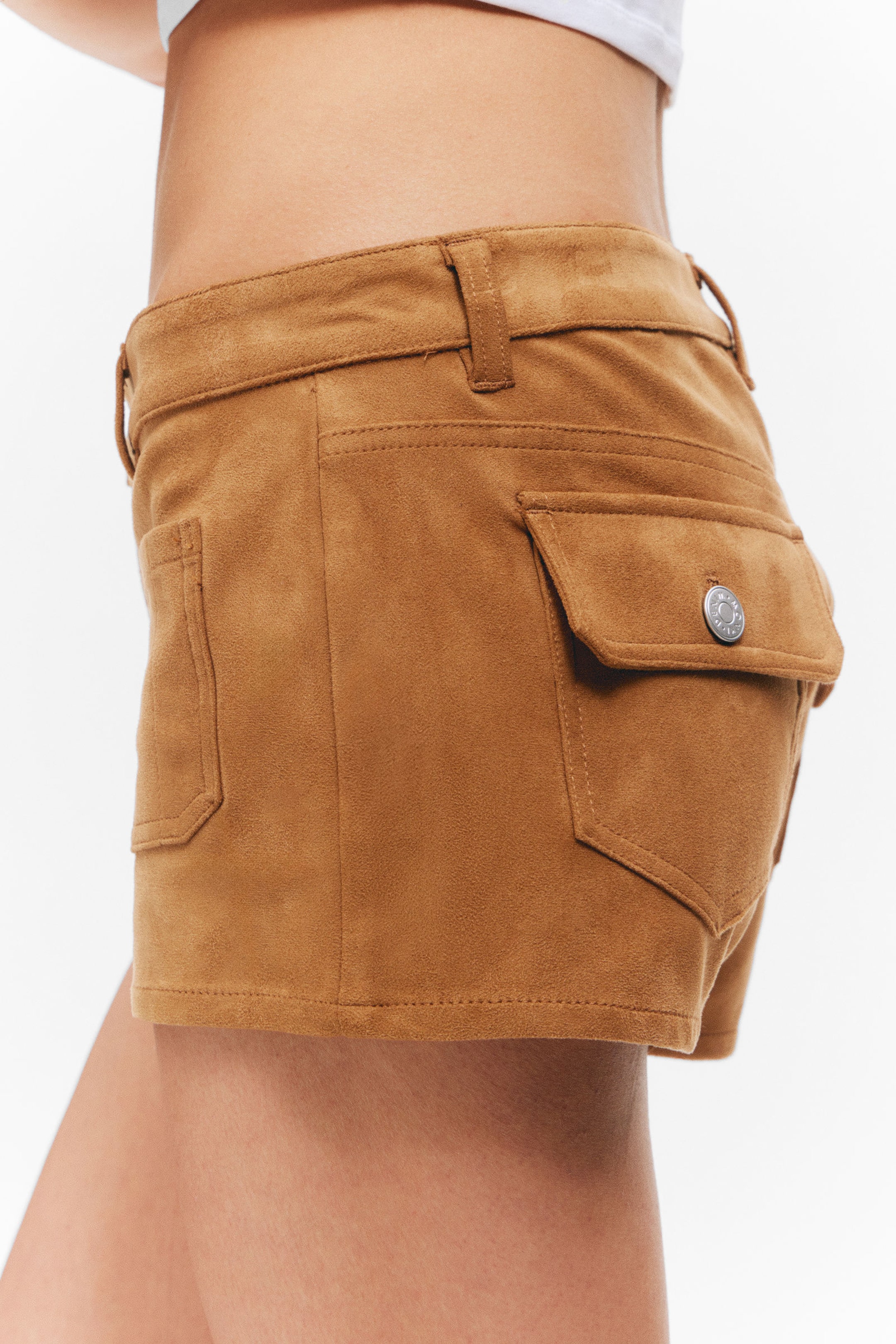 Brown - Faux Suede Mini Shorts - 2