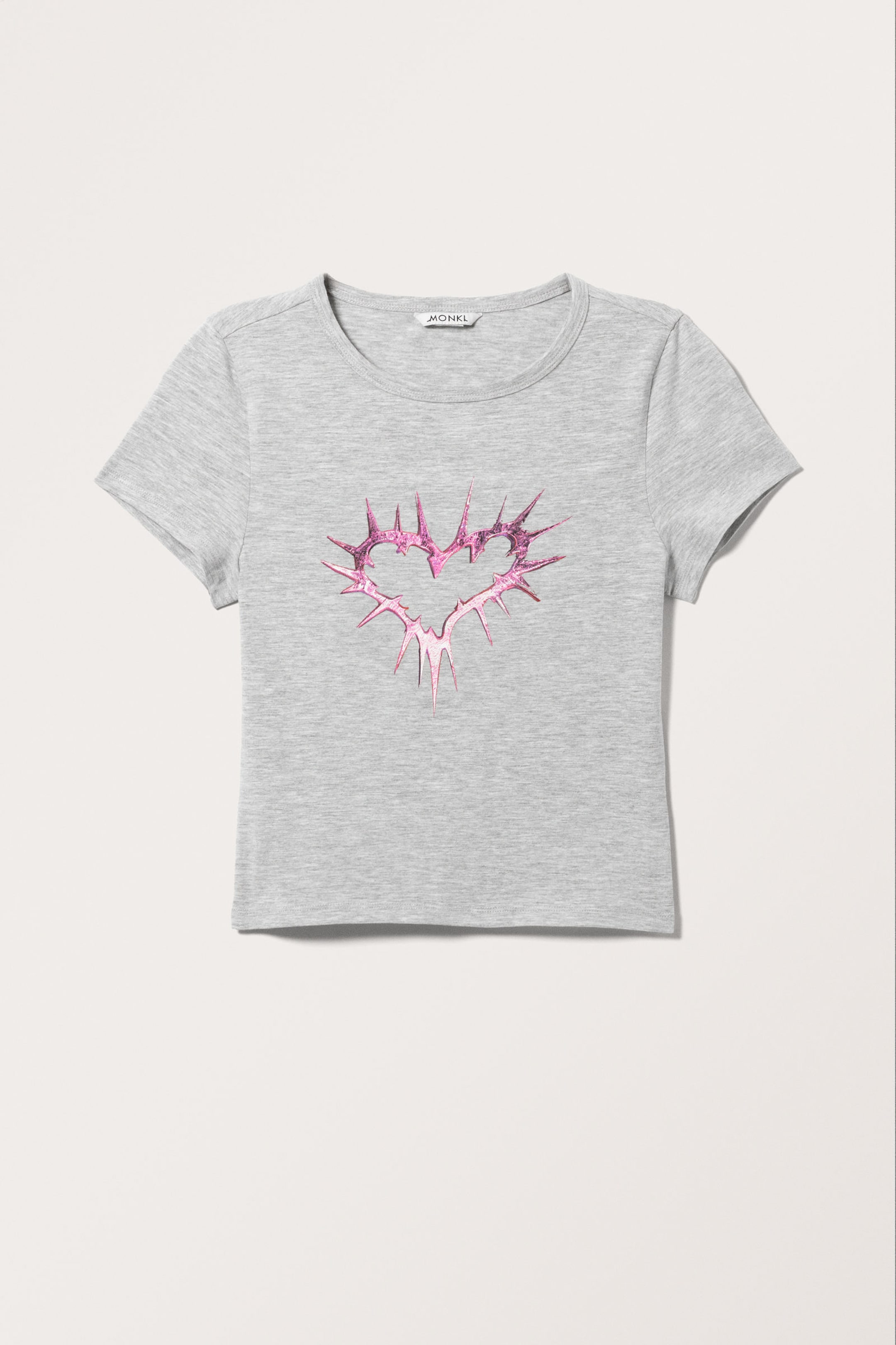 Grey - pink spiky heart - Cropped t-shirt - 3