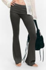 Dark Grey - Low Waist Flared Ribbed Trousers - 1