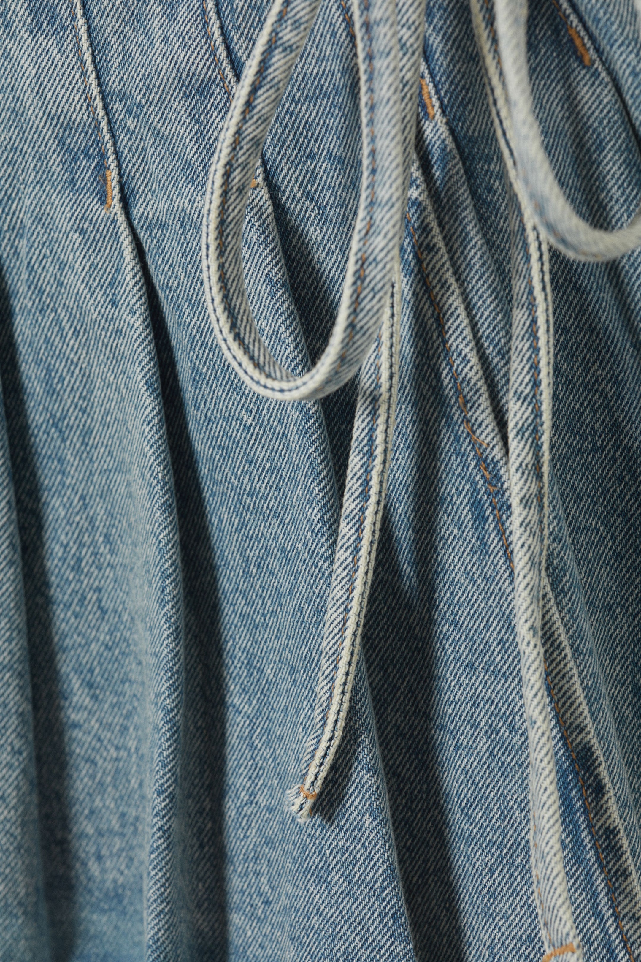 Mid Blue - Pleated Mini Denim Wrap Skirt - 5