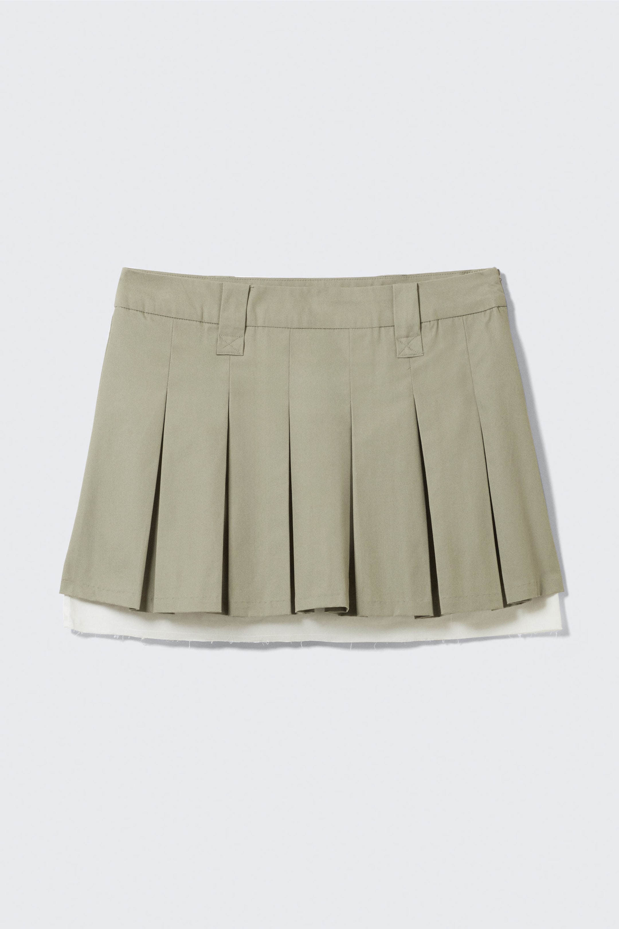 Khaki Green - Mid-Rise Pleated Mini Twill Skirt - 4