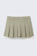 Khaki Green - Mid-Rise Pleated Mini Twill Skirt - 4