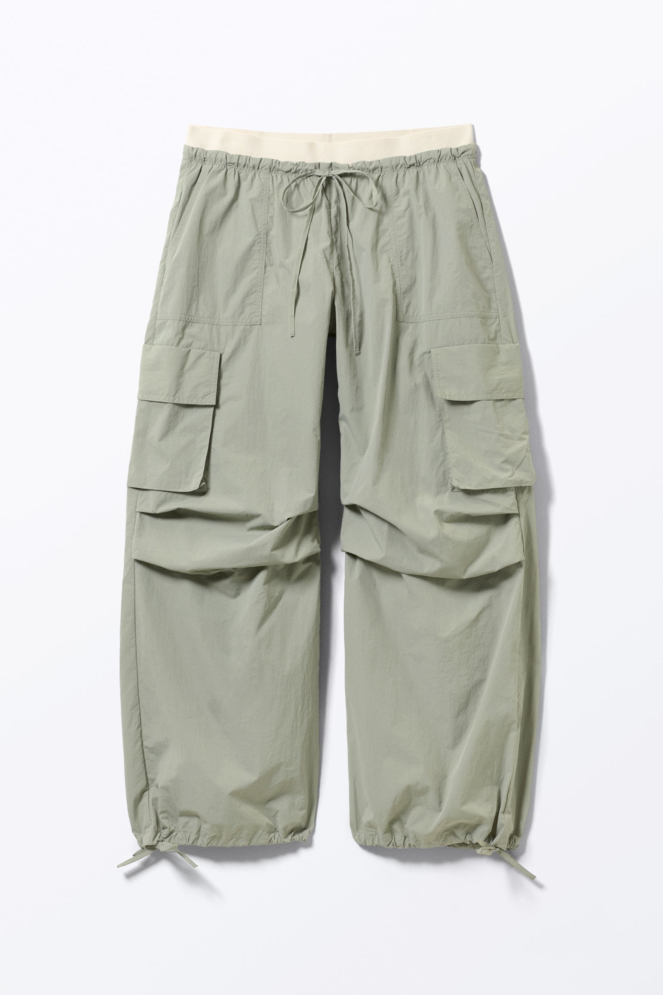 Light Khaki Green - Loose Nylon Cargo Trousers - 3