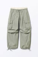 Light Khaki Green - Loose Nylon Cargo Trousers - 3