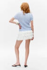 Light Blue - White Stripes - Knitted Short-Sleeved Cotton Polo Top - 3