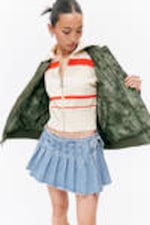 Dark Khaki - Floral - Loose Reversible Bomber Jacket - 1