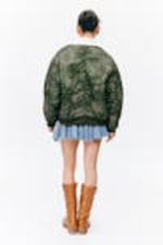 Dark Khaki - Floral - Loose Reversible Bomber Jacket - 4