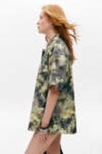 Dark Grey - Dirty Floral - Oversized Short-Sleeved Cotton Poplin Shirt - 2