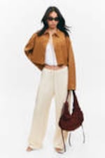 Brown - Cropped Faux Suede Western Shirt - 0