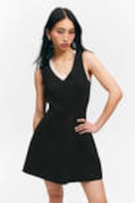 Black - V-Neck Fit-and-Flare Tank Dress - 2