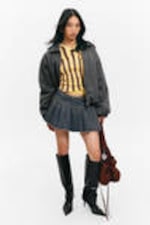 Striped Dark Grey - Padded Suiting Bomber Jacket - 0