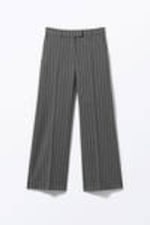 Striped Dark Grey - Low Waisted Pleated Suiting Trousers - 4
