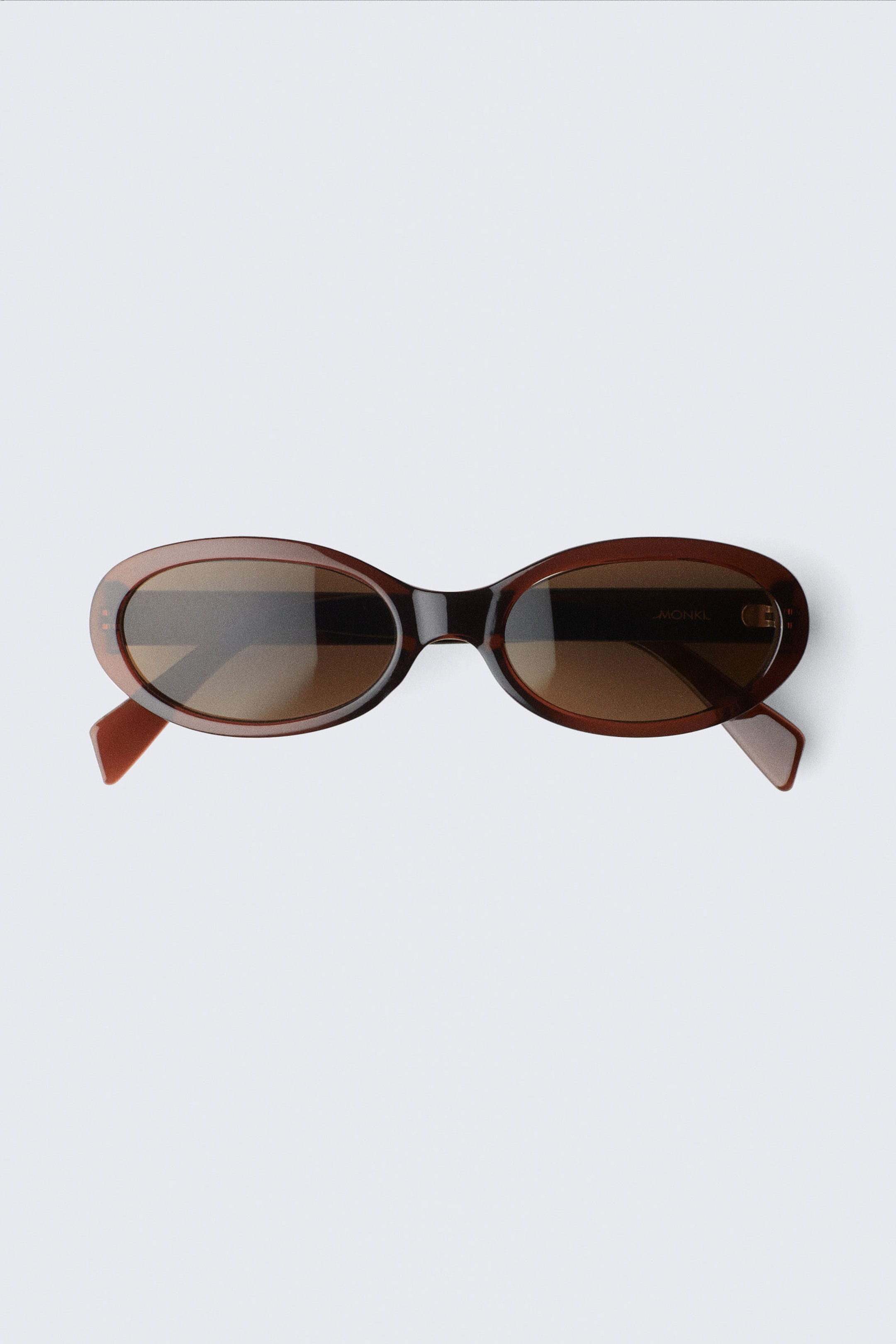 Dark Brown - Brown Lenses - Slim Oval Tinted Sunglasses - 2