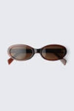 Dark Brown - Brown Lenses - Slim Oval Tinted Sunglasses - 2
