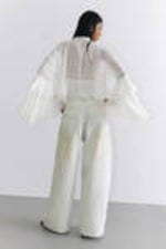 White - Flared Frill-Sleeved Tie-Neck Blouse - 3